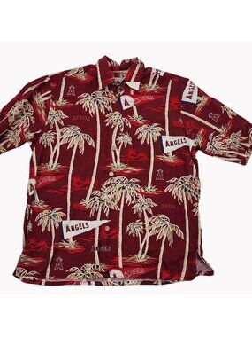 Reyn Spooner Mens Medium Angels MLB Hawaiian AOP button Shirt Cotton Beach